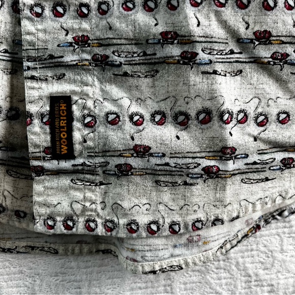Vintage Woolrich Mens L Rod and Bouy Camp Shirt Fishing All Over Print John Rich - Picture 10 of 16